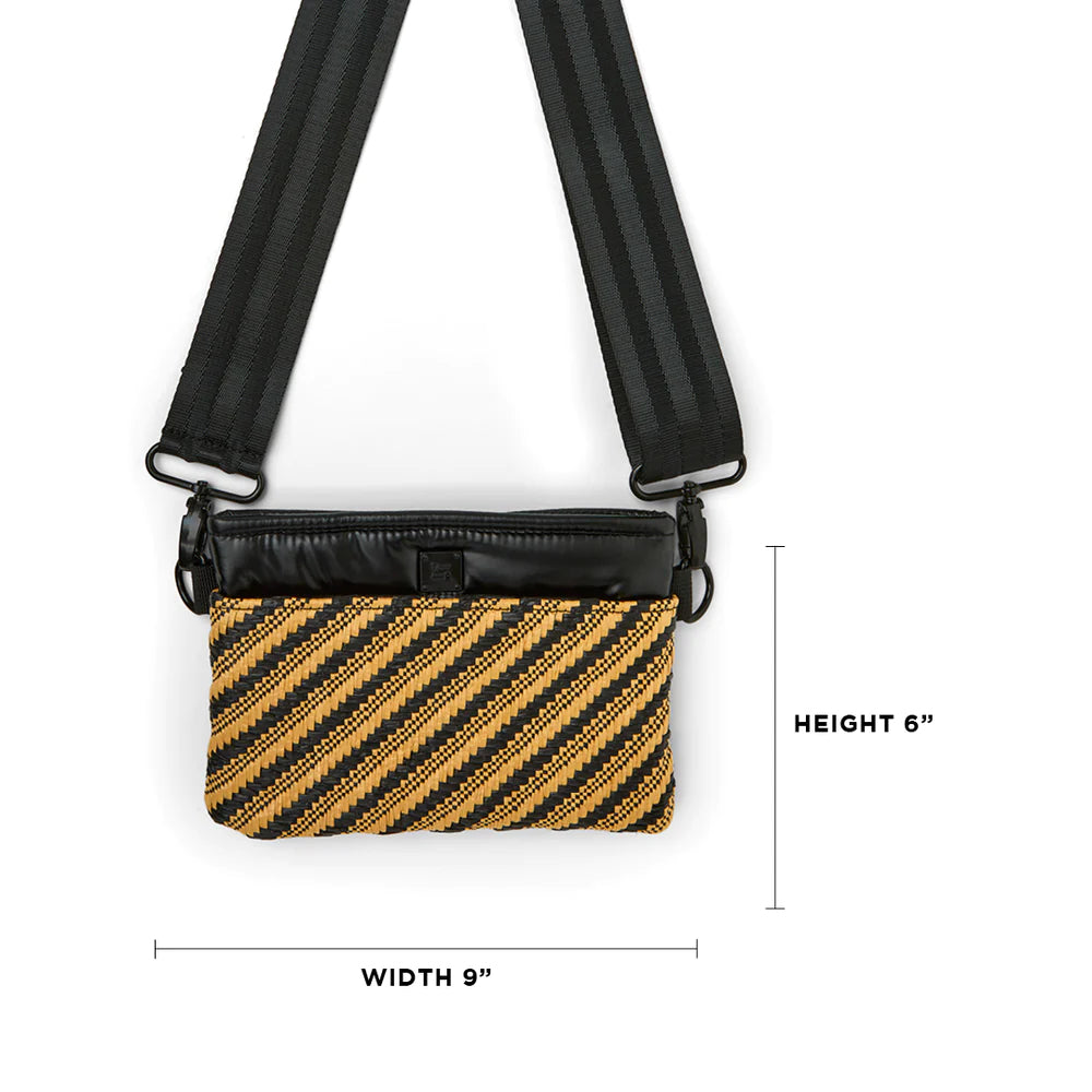 Quilted Covertible 'Bum Bag' Waist/Crossbody Bag - Dune Raffia + Black Stripe