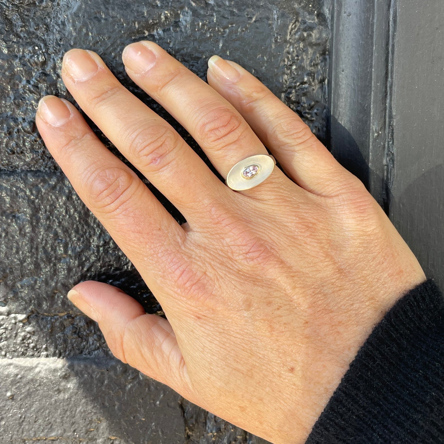 14k Gold Scooped Oval Ring with Morganite
