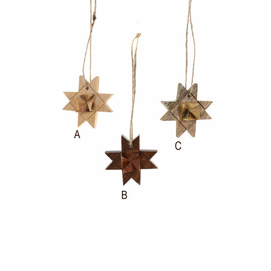 Tiny Wooden Moravian Star Christmas Ornament (Assorted Colors)