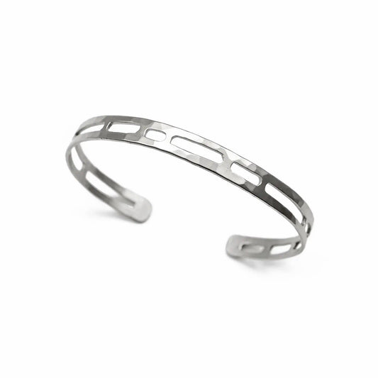 Hammered Sterling Silver Geometric Cut-Out Cuff Bracelet