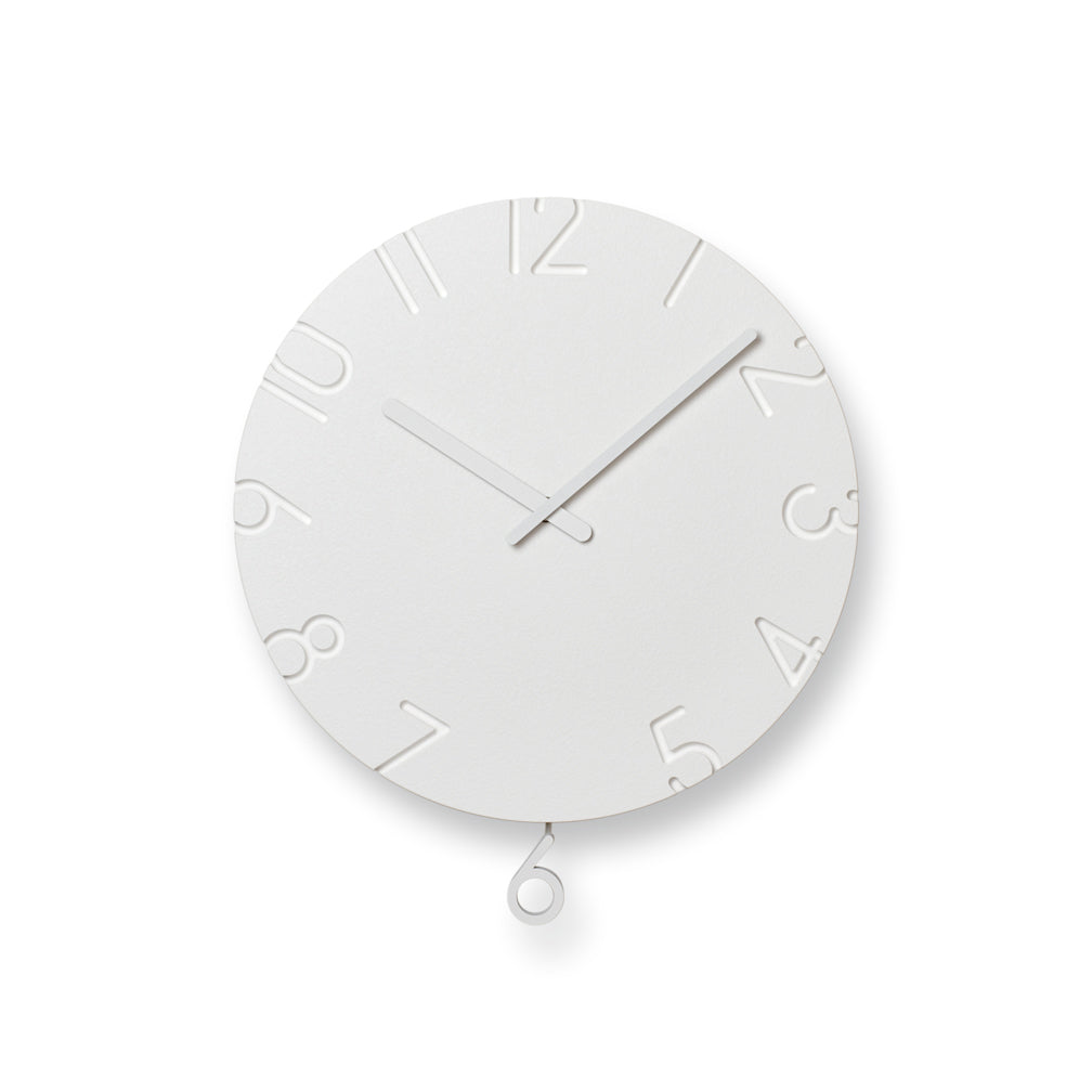 Carved 6 Pendulum Wall Clock - White