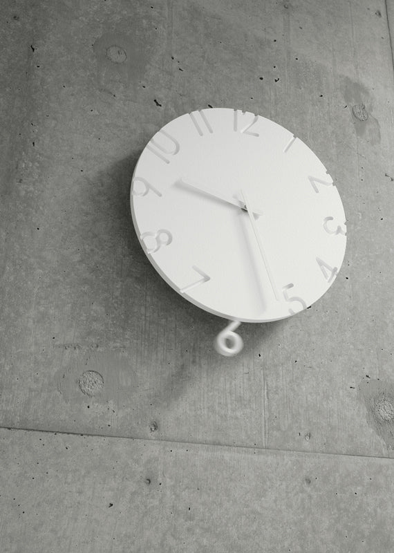Carved 6 Pendulum Wall Clock - White