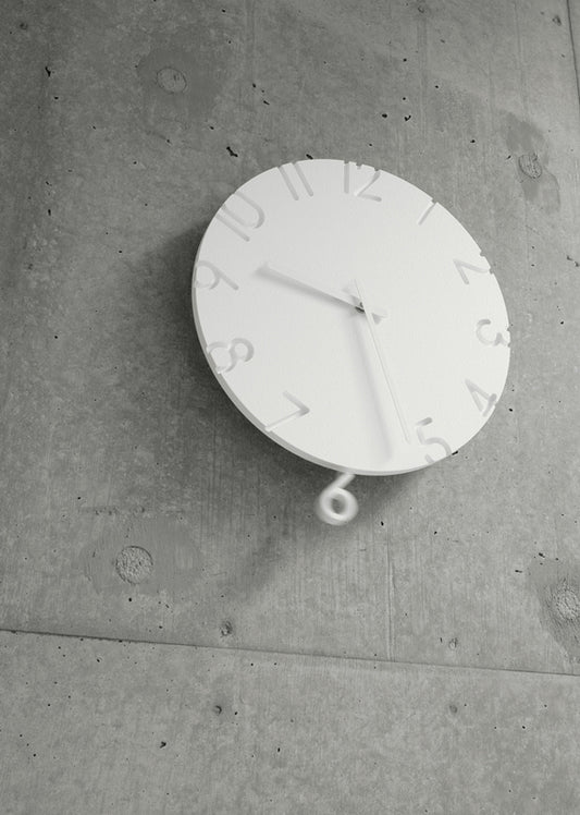 Carved 6 Pendulum Wall Clock - White