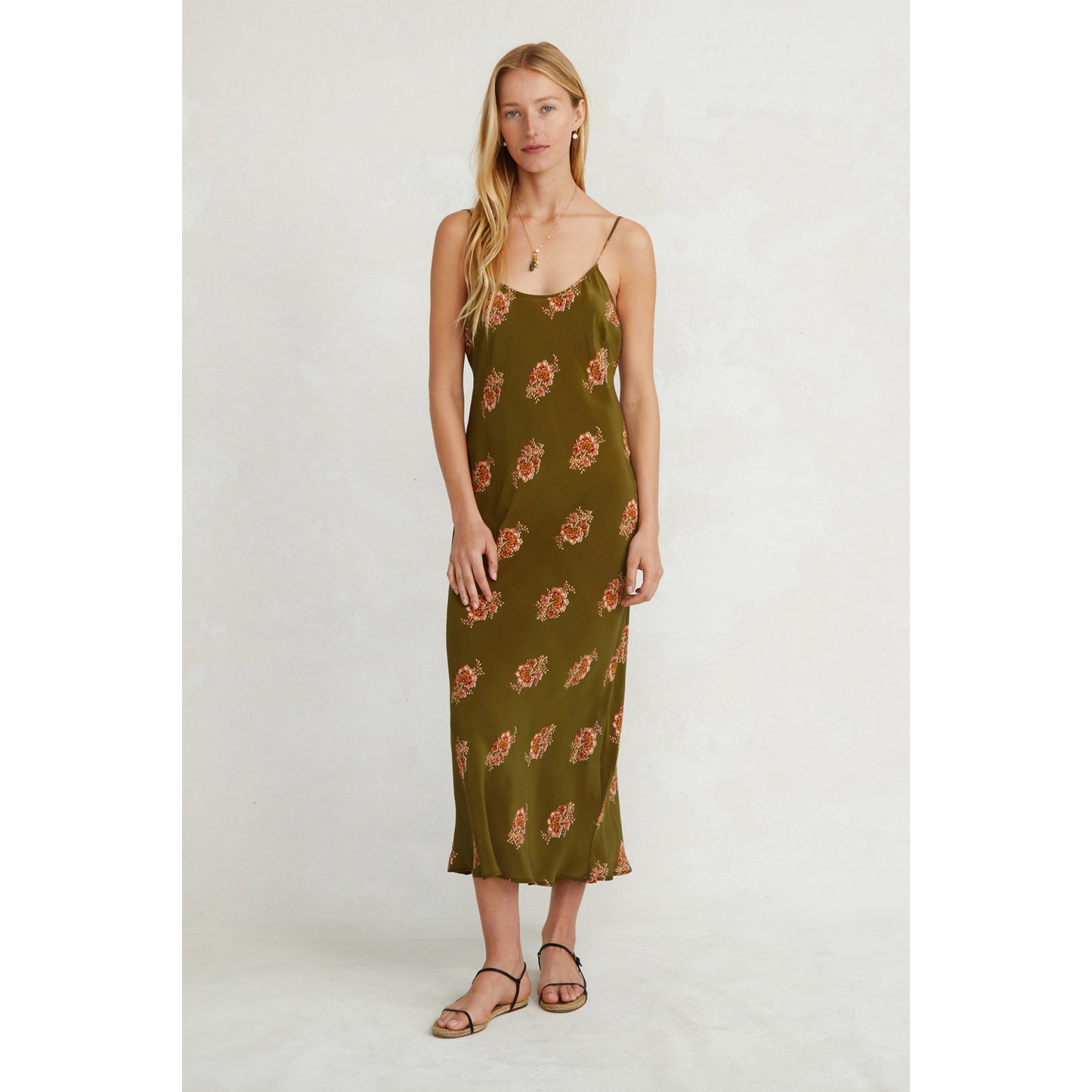 Lily Silk Slip Dress - Olive