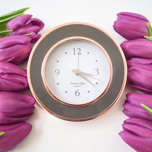 Enamel + Rose Gold Alarm Clock - Taupe