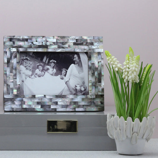 4x6 Mother of Pearl Checkerboard Picture Frame - Dark Gray