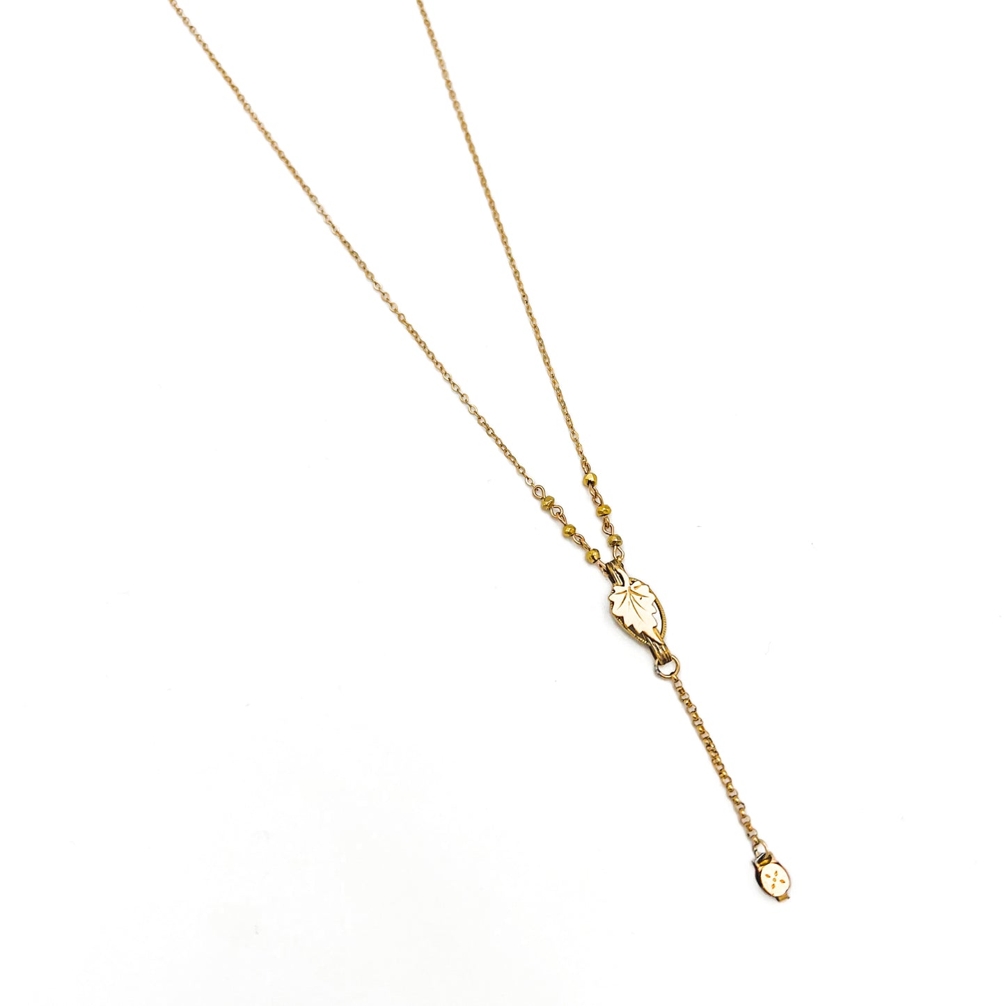 Engraved Leaf Intaglio Y-Necklace with Faceted Pyrite