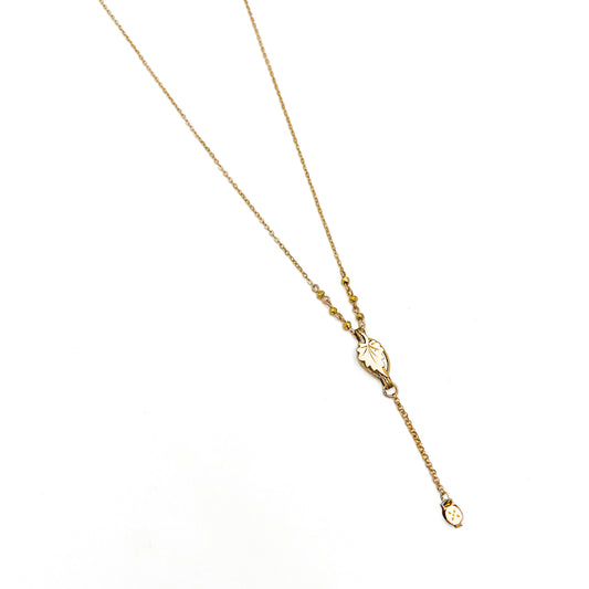 Engraved Leaf Intaglio Y-Necklace with Faceted Pyrite