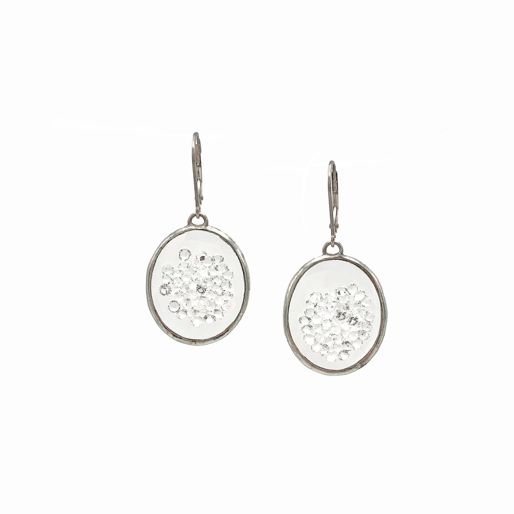 Antique Watch Crystal Oval Earrings Filled with Clear Swarovski Crystals