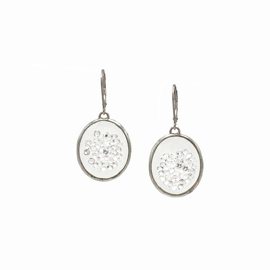 Antique Watch Crystal Oval Earrings Filled with Clear Swarovski Crystals