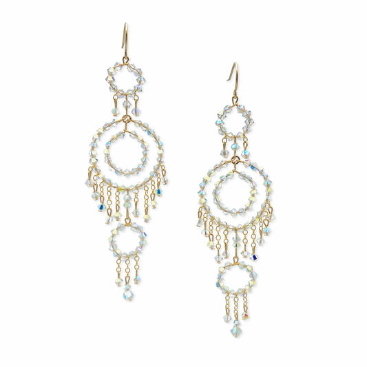 European Crystal Fringed Multi-Circle Statement Earrings