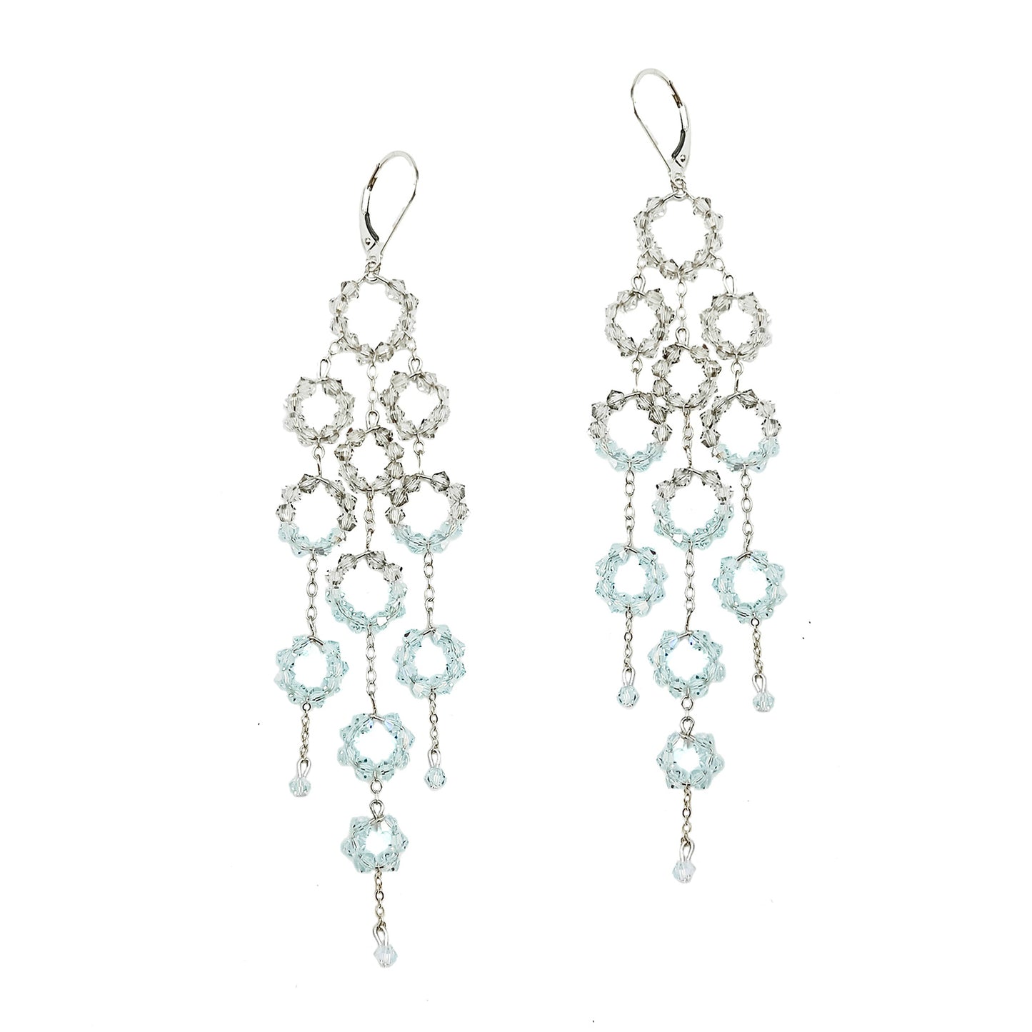 Light Azore + Silver European Crystal Ombre Chandelier Statement Earrings