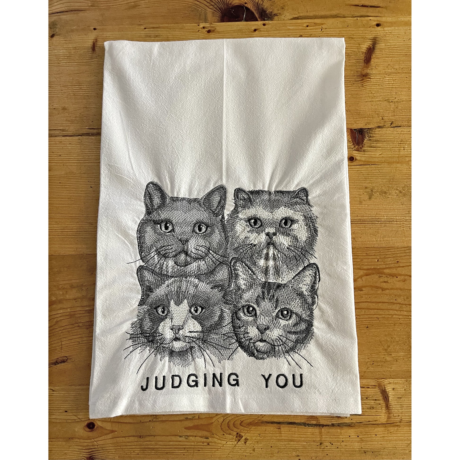 Judging You - Embroidered Flour Sack Kitchen Towel