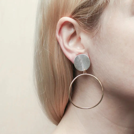 Curved Disc with Hammered Ring Clip-On Earrings