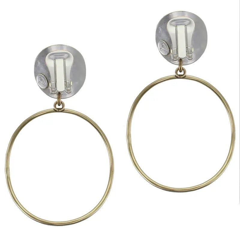 Curved Disc with Hammered Ring Clip-On Earrings
