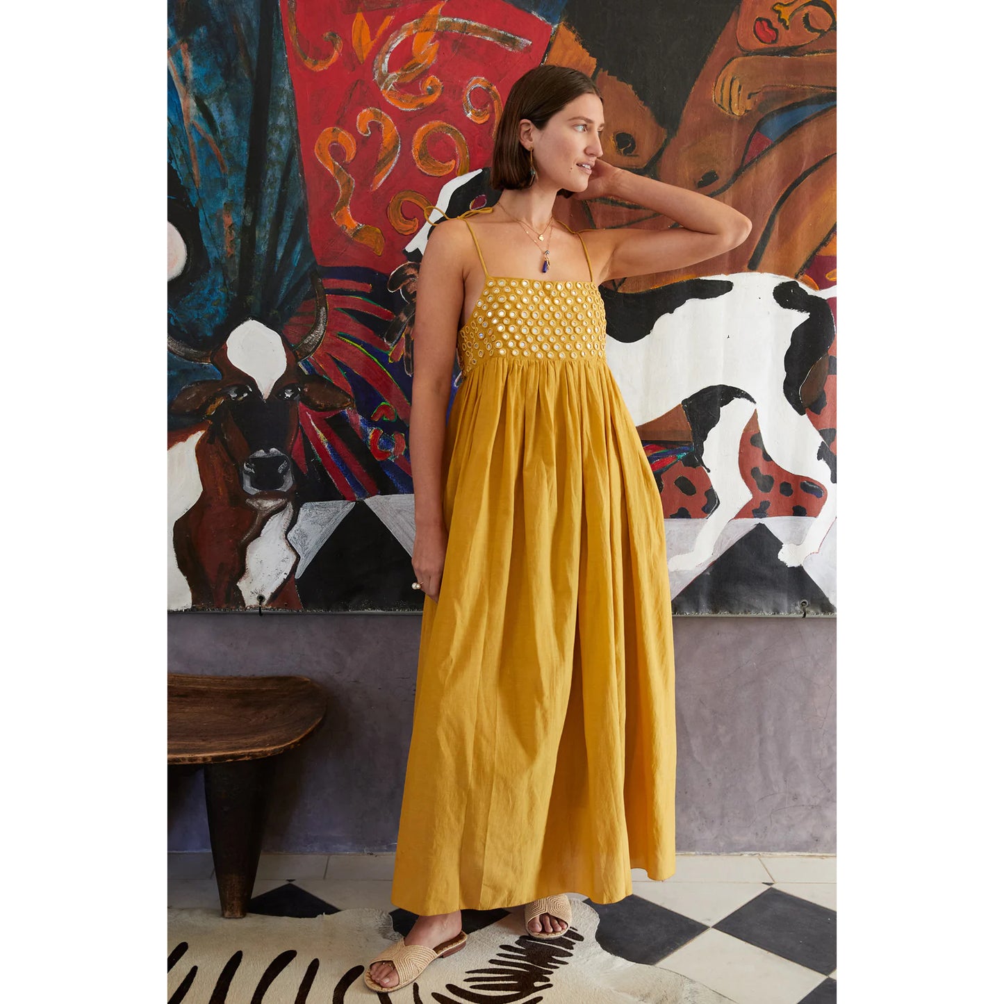 Sahara Dress - Ochre with Mirror Sequin Accents