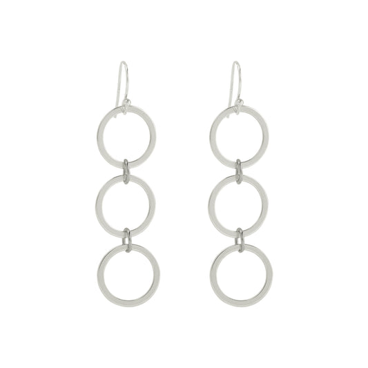 Open Circle Chain Earrings - Silver