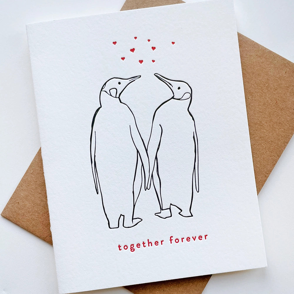 Penguins Together Forever Valentine - Letterpress Card