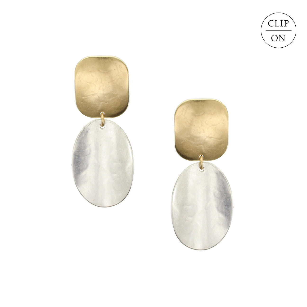 Rounded Rectangle with Dished Oval Clip-On Earrings