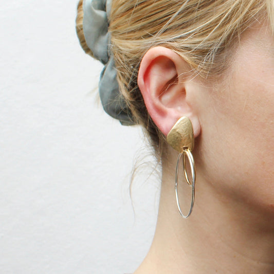 Rounded Triangle with Double Hoops Clip-On Earrings