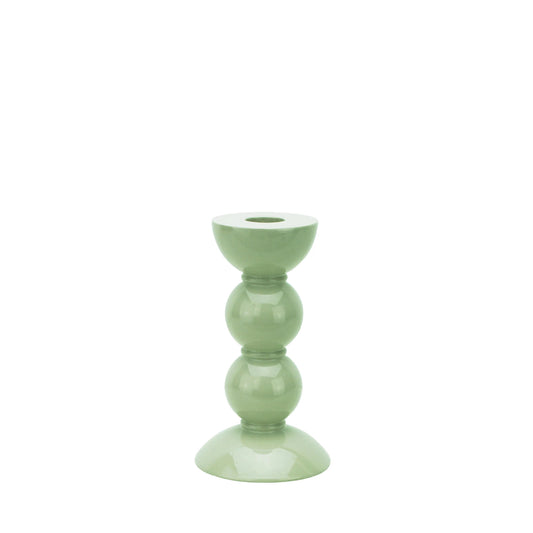 Medium Lacquered Bobbin Candlestick - Sage