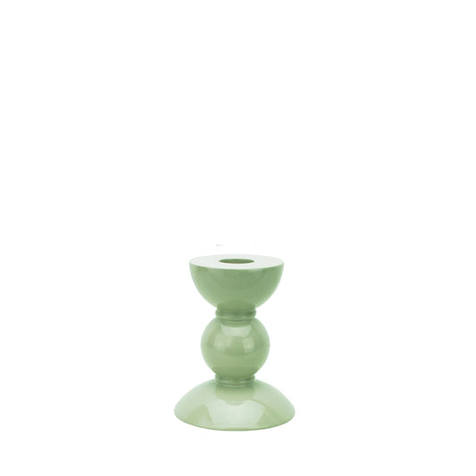 Short Lacquered Bobbin Candlestick - Sage