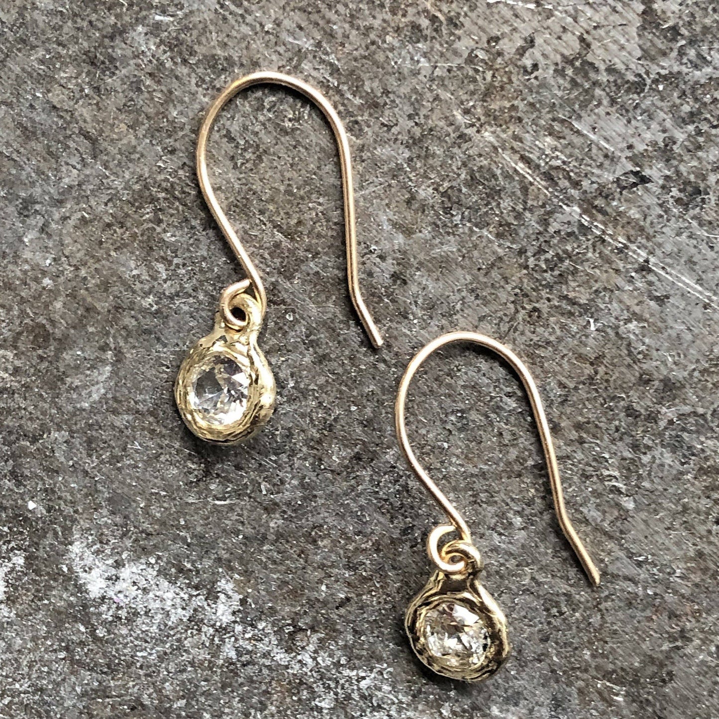 14k Gold + White Sapphire Sunburst Mini Dangle Earrings
