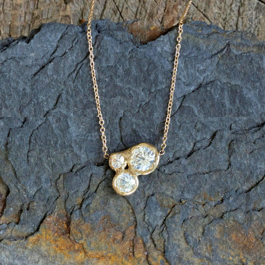 14k Gold Pendant Necklace with White Sapphire Cluster