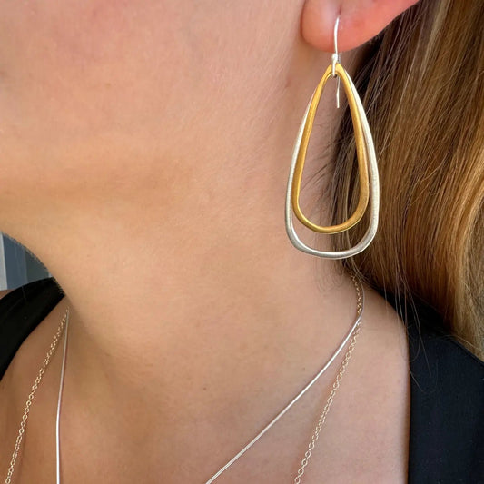 Large Double Teardrop Earrings - Silver + Vermeil