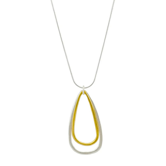 Large Double Teardrop Pendant Necklace - Silver + Vermeil