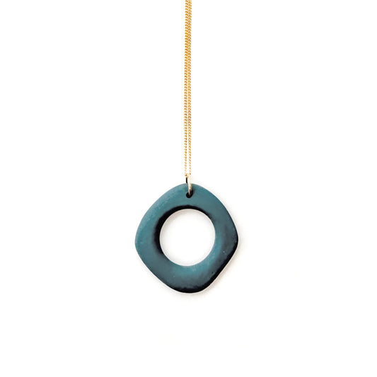 Small Porcelain Organic Circle Pendant Necklace - Teal