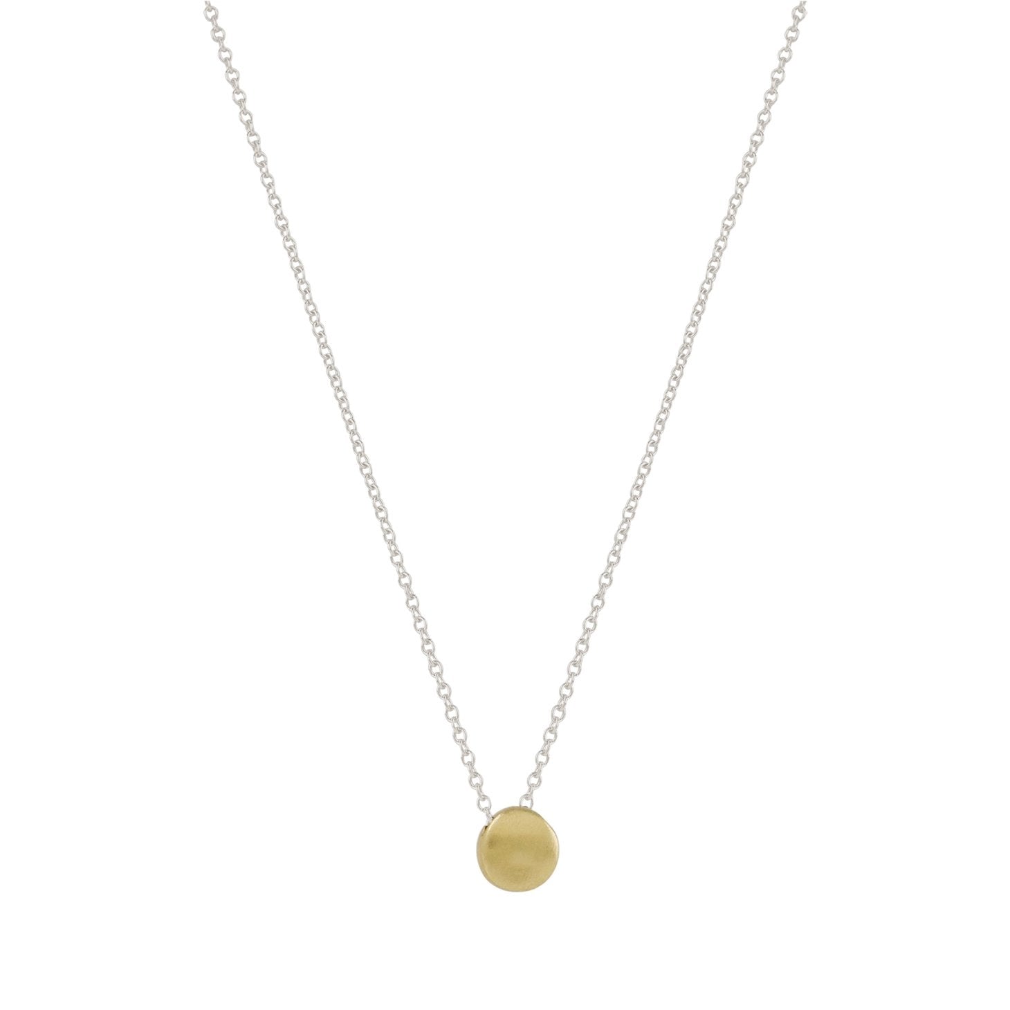 14k Gold Tiny Circle Pendant Necklace on Sterling Silver Chain