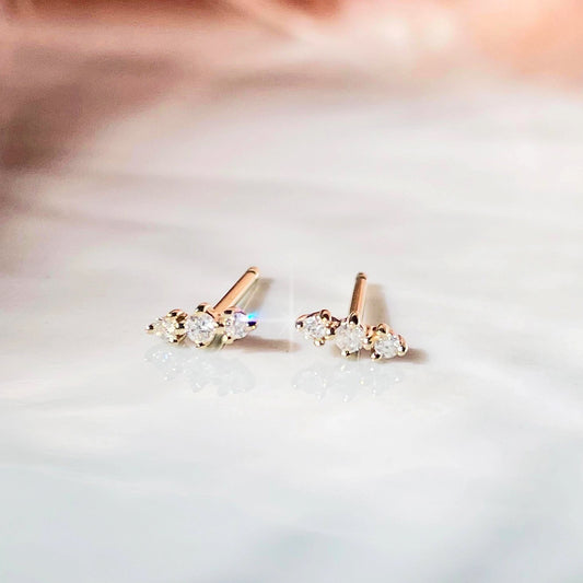 14k Gold + Diamond Trio Stud Earrings