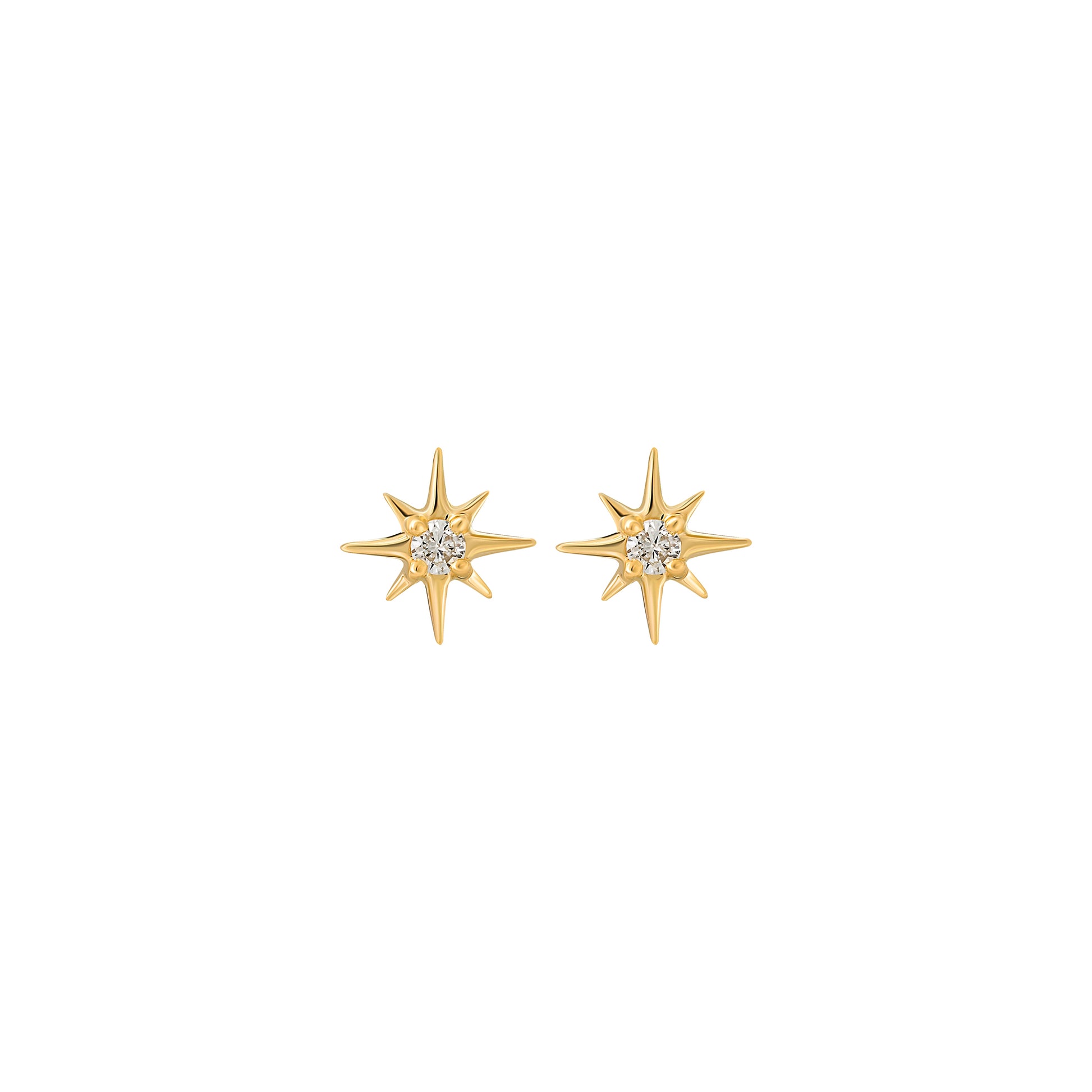 14k Gold + Diamond Mini Star Stud Earrings