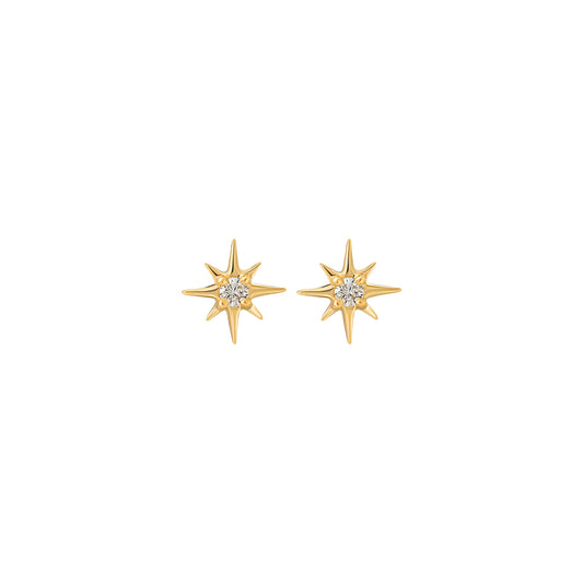 14k Gold + Diamond Mini Star Stud Earrings