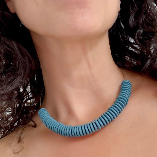 Stacked Porcelain Disc Collar Necklace - Teal 