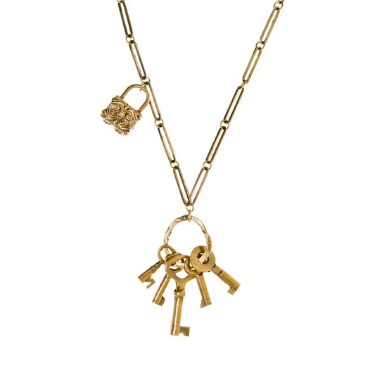 Skeleton Keys + Lock Long Statement Necklace