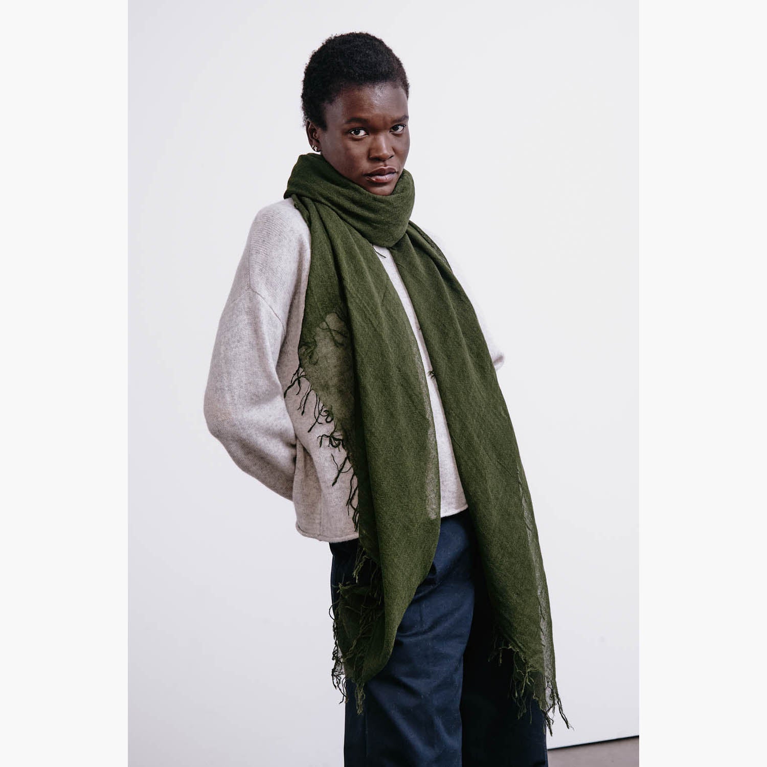 Silk/Cashmere Solid Scarf - Camo Green