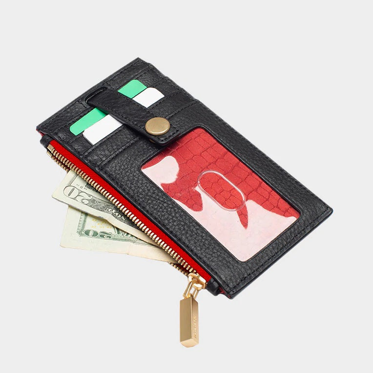 Hammitt 210 West Wallet - Black/Brushed Gold with Red Zip