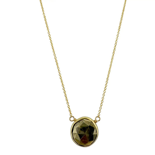 Pyrite Coin Pendant Necklace - Gold Vermeil