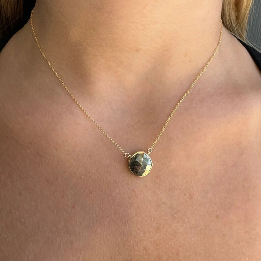 Pyrite Coin Pendant Necklace - Gold Vermeil