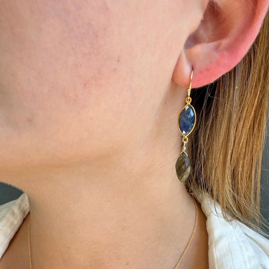 Sapphire Marquis + Labradorite Drop Earrings