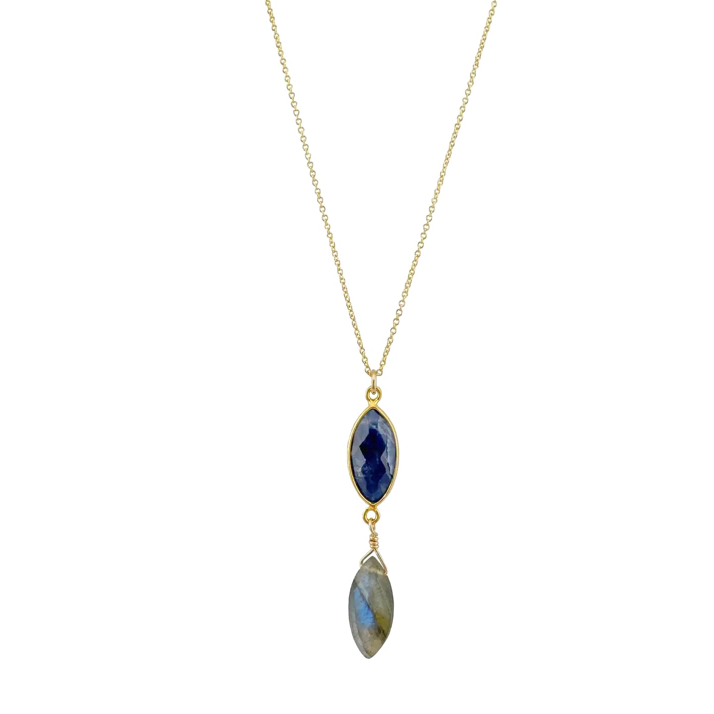 Sapphire Marquis + Labradorite Drop Pendant Necklace