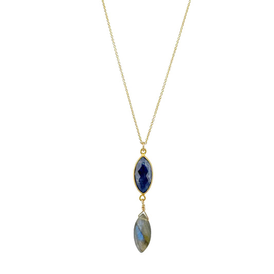 Sapphire Marquis + Labradorite Drop Pendant Necklace