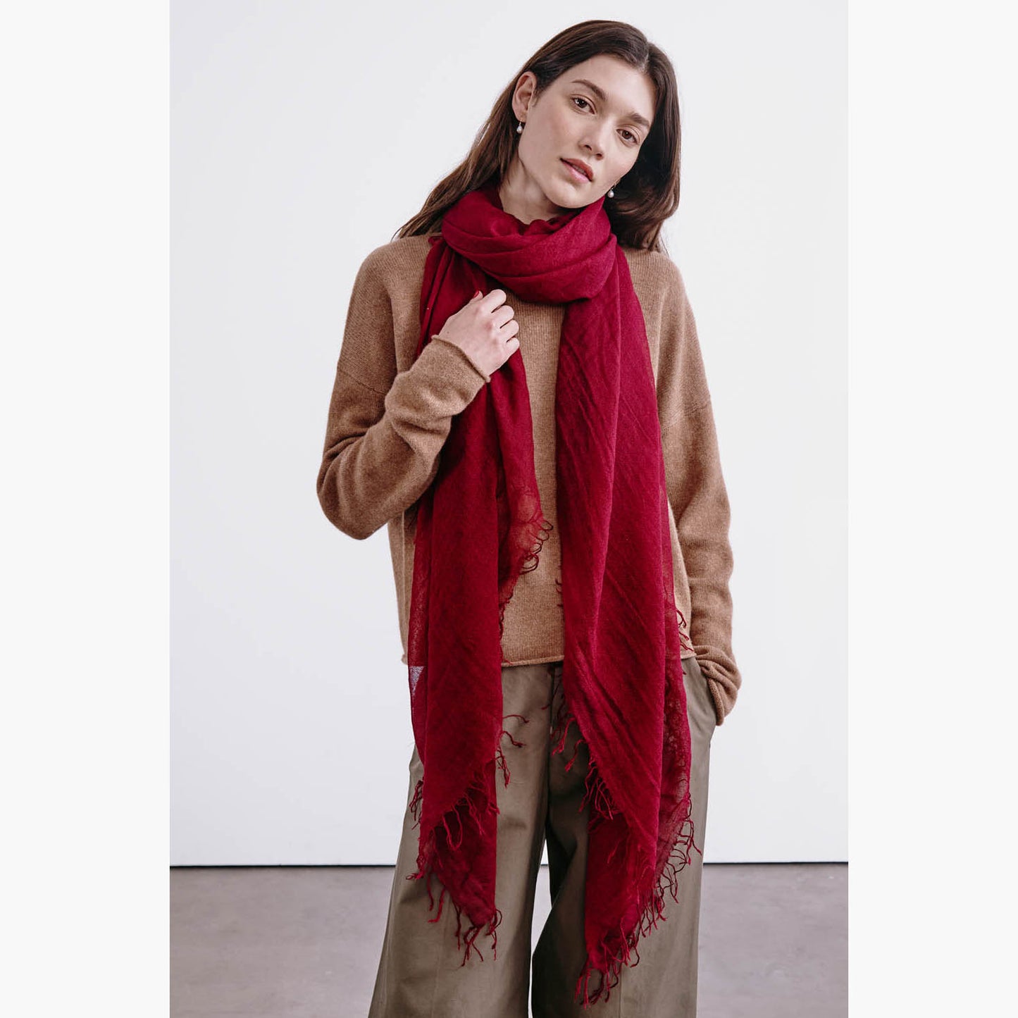 Silk/Cashmere Solid Scarf - Chianti