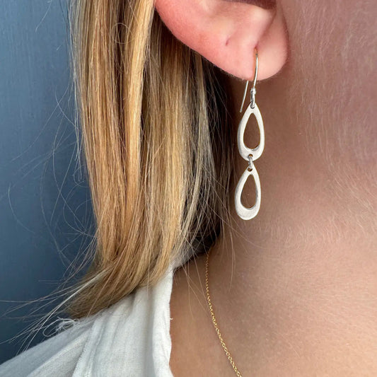 Tiny Double Leaf Earrings - Sterling Silver