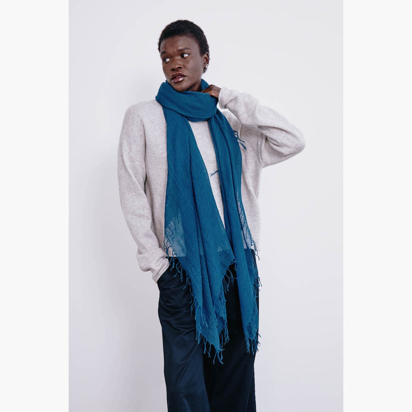 Silk/Cashmere Solid Scarf - Deep Sea Blue