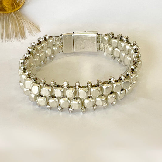 Silver Plate Cubes + Silver Flutes Bracelet