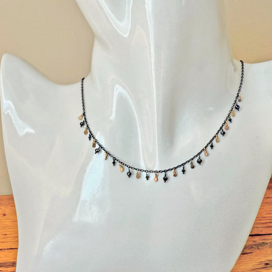 Black Diamond ‘Confetti’ Necklace - Oxidized Sterling Silver + Gold Fill