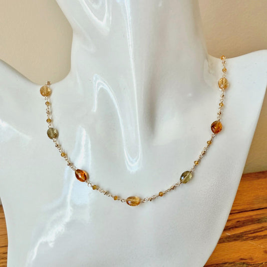 Citrine + Yellow Sapphire Beaded Station Necklace - Gold Fill